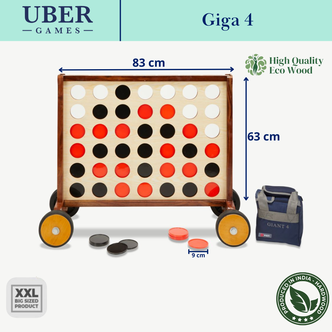Giga 4 Gewinnt - ECO Eschenholz - 83x63cm - Hartholz Indien - Komplett mit 42 Scheibe