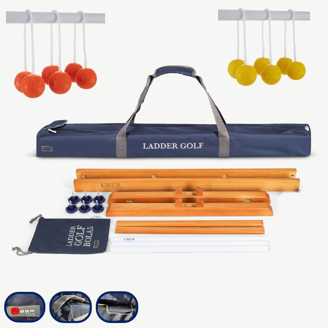 Laddergolf Set - Orange / Gelb - SOFT Leitergolf Profi Spiel Swingbal - Weiche Bolas - Komplett in luxus Tragetasche