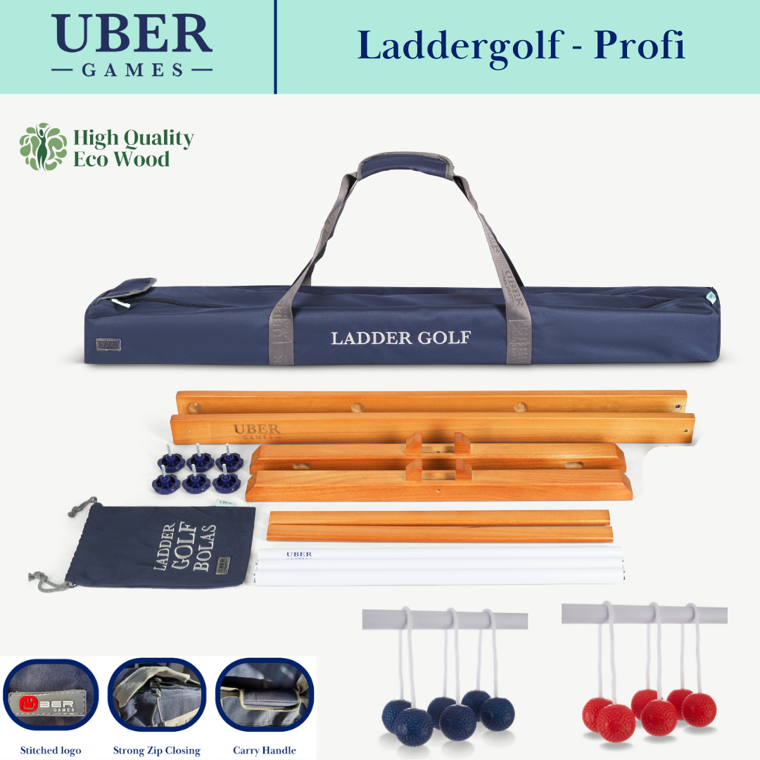 Laddergolf Set -Marine Blau / Rot - SOFT Leitergolf Profi Spiel Swingbal - Weiche Bolas - Komplett in luxus Tragetasche