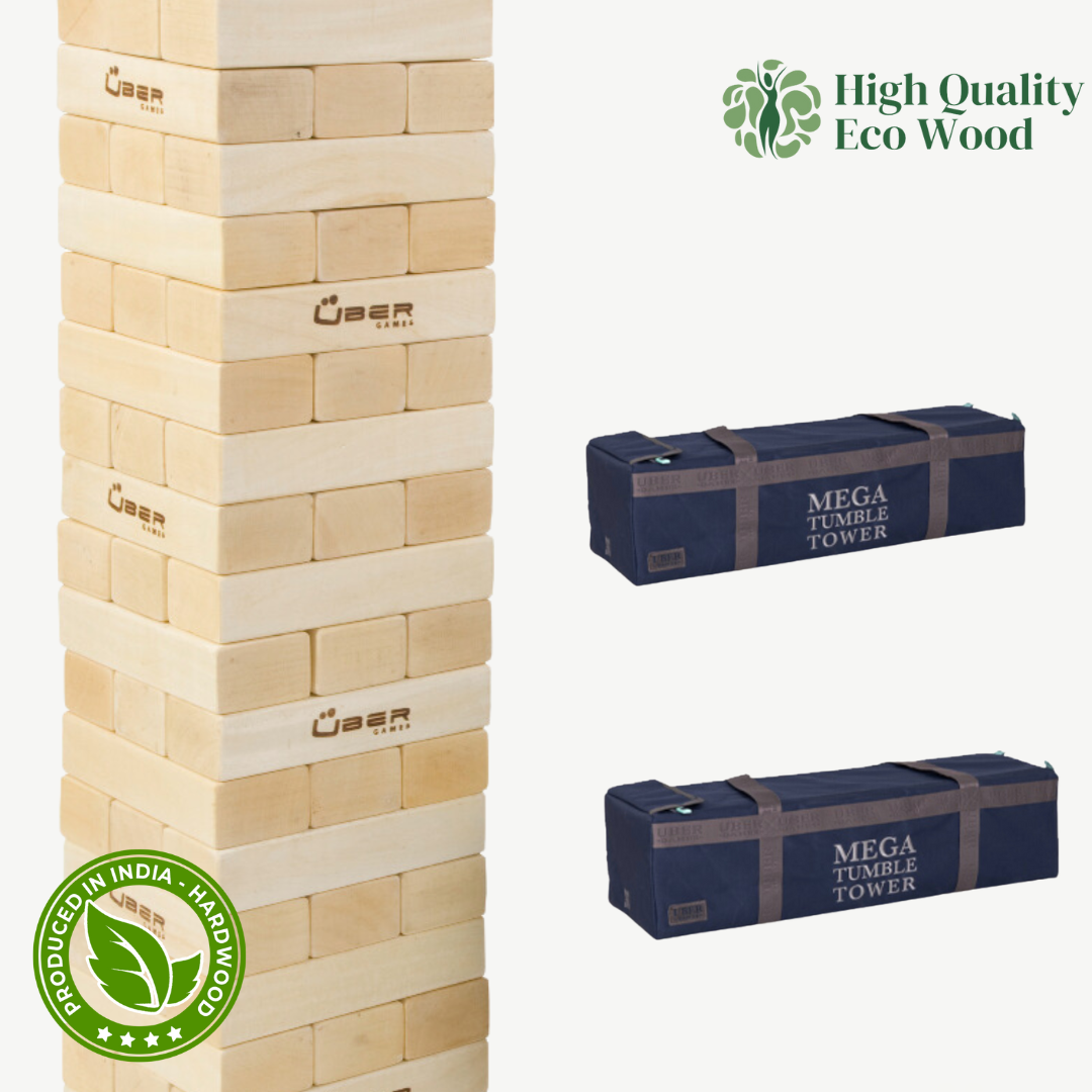 Stapelturmspiel - Blockspiel aus Hartholz - 55 KG - bis zu 250+ cm hoch - ECO Made in India - In Luxus-Tragetasche
