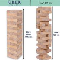 Stapelturmspiel – Taktisches Wackelturm Spiel – Giant - 21 kg - Bis zu 160 cm hoch – Eco Holz-Top-Qualität – Entworfen in England – In stabiler Tragetasche