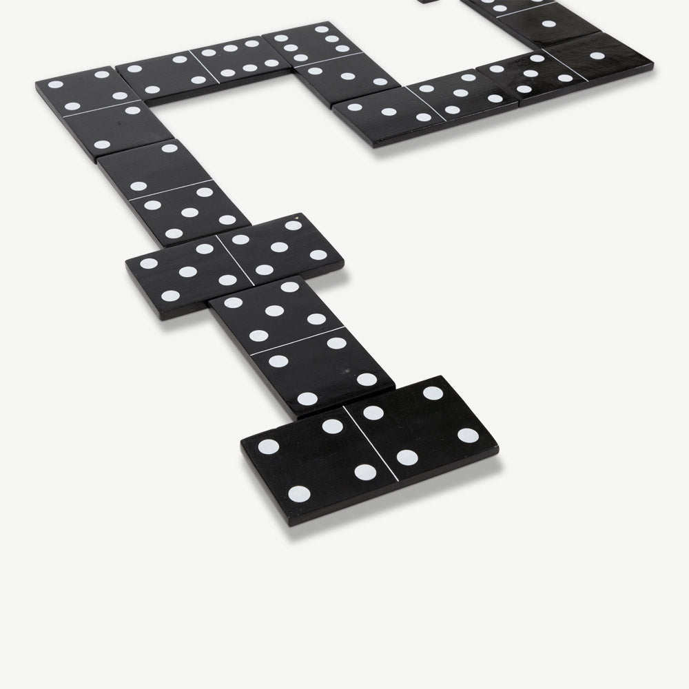 Großes Dominospiel aus Eco India Holz - Schwarz - in Luxus Canvas Tasche - 18x9 cm Steine
