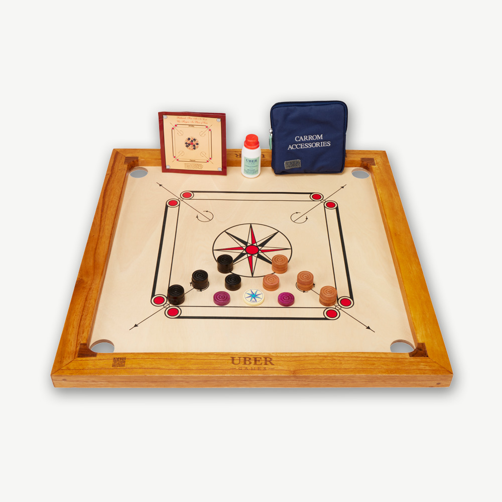 Plateau De Carrom Ubergames – Taille Officielle 74 Cm, 7 Kg, Bois Dur, Set Complet 2-4 Joueurs