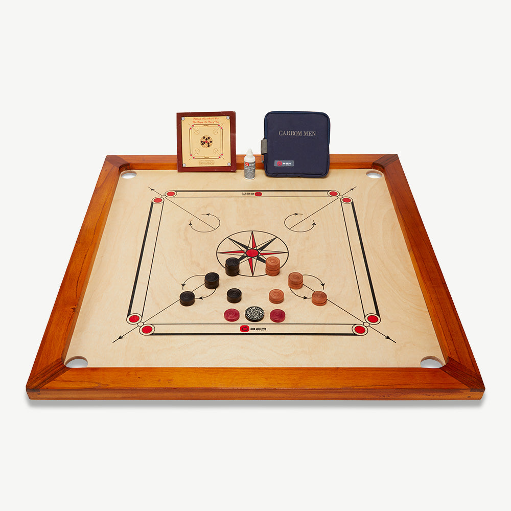 Carrom Board Set - Komplettes Spiel - 7 KG - 74 x 74cm - ECO Hartholz Indien hergestellt