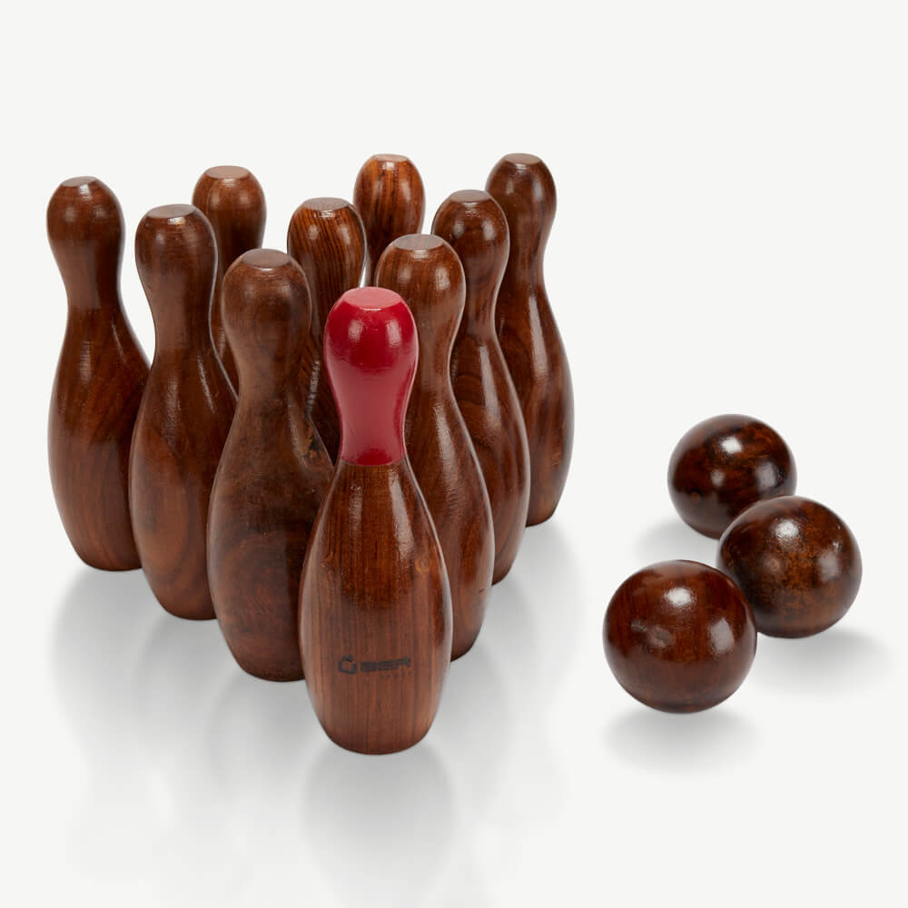 Rosenholz hölzernes Kegel Set - Bowling - In Luxus Tasche - Superluxus - 3 Bälle