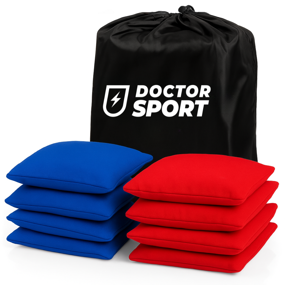 DOCTOR Sport Cornhole Bean Bags 8er Set (4+4) – 15x15 cm – 400 g – All-Weather – Tasche