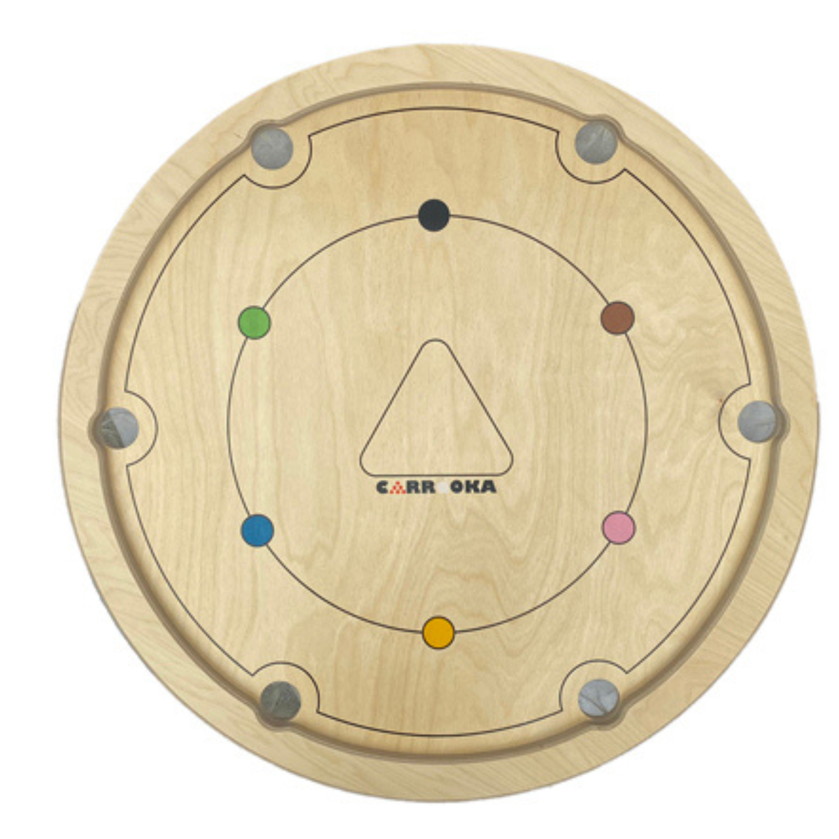 Draufsicht auf das leere Carrooka Natural Brett mit den sechs Snookerfarben und sechs Taschen