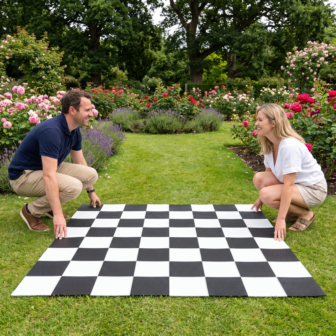 Garten-Schachmatte Schachbrett - Kunststoff - 140x140 cm - 64 Spielflächen