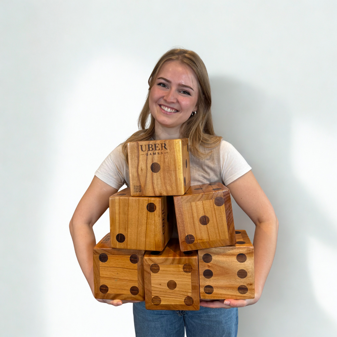 Ubergames Holz-Würfel – 6 Stück – 9 cm / 15 cm / 21 cm – Eco-Holz + Luxus-Tragetasche