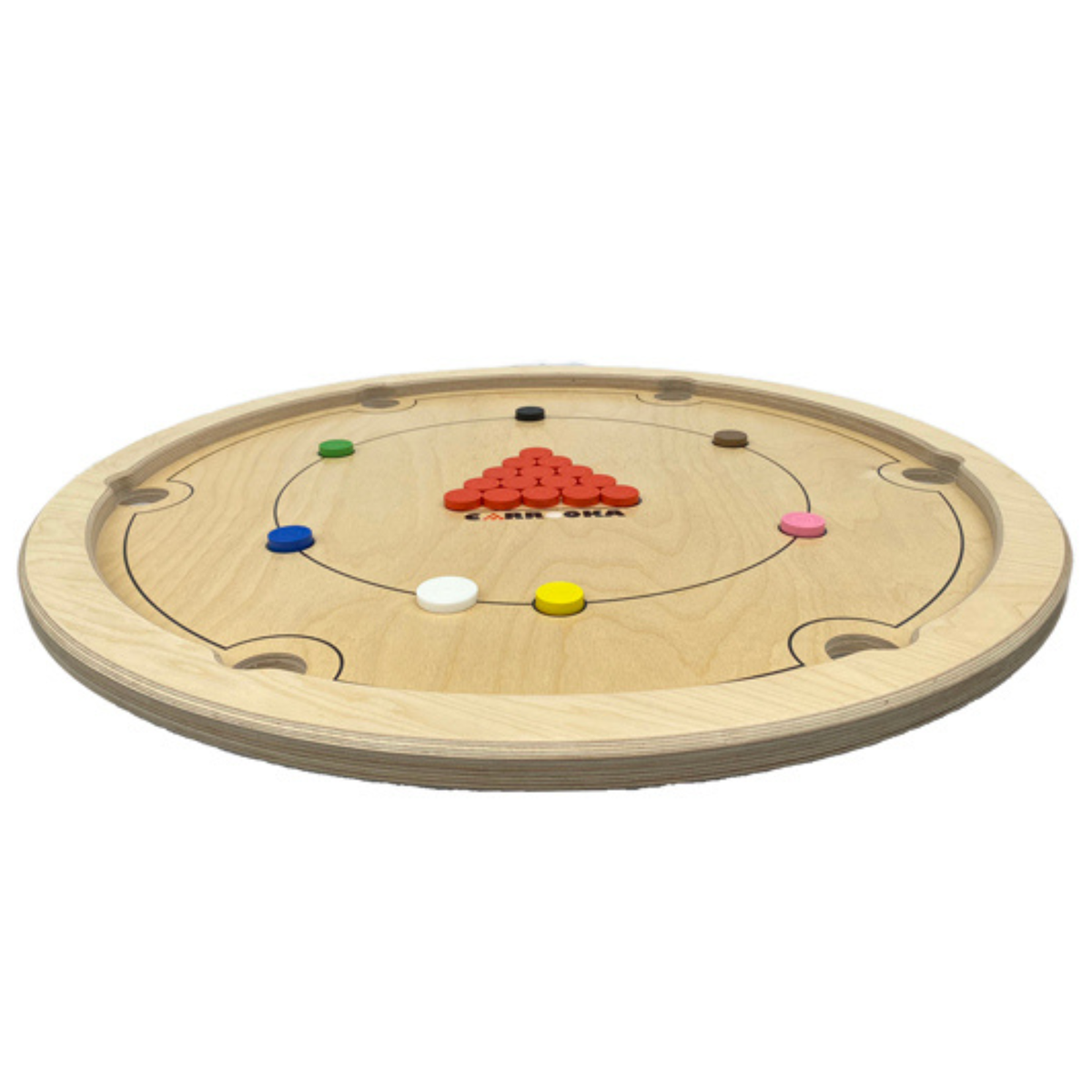 Carrooka Natural Brett in der Dreiviertelansicht mit aufgestellten Spielsteinen