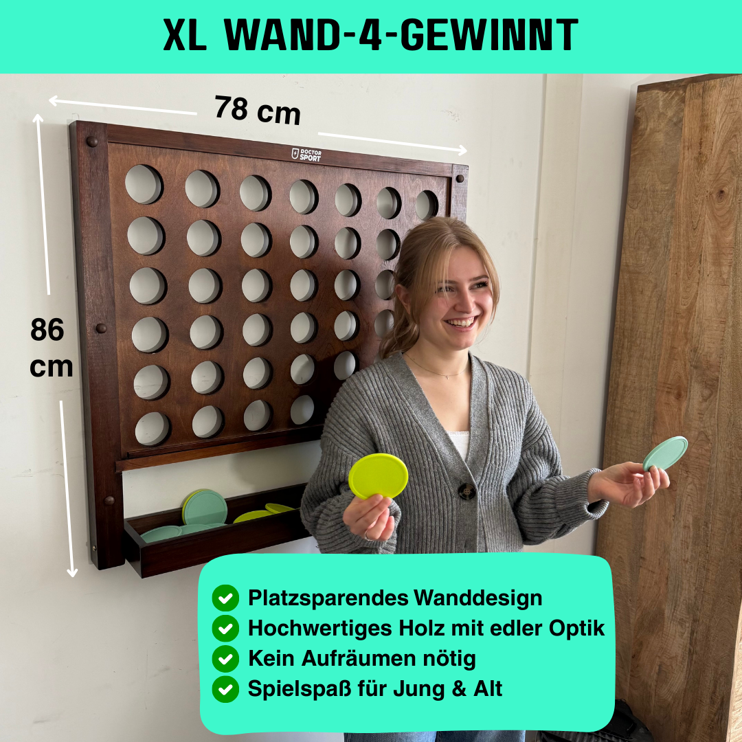 Wand-4-Gewinnt Spiel – Holz – 86x78 cm – Grün/Gelb – 9 cm Scheiben – inkl. Befestigungsmaterial
