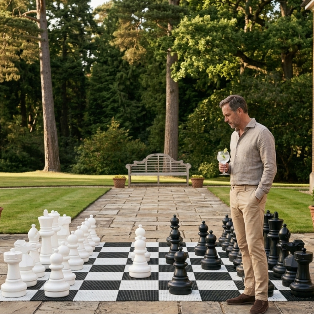 XXXL Großschach-Set - Gartenschach bis 64 cm - 2-teilig - UV-geschützt - Schachspiel XXL