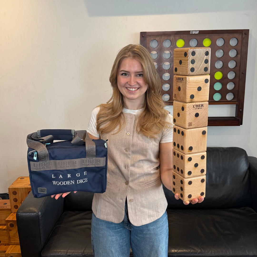 Ubergames Holz-Würfel – 6 Stück – 9 cm / 15 cm / 21 cm – Eco-Holz + Luxus-Tragetasche