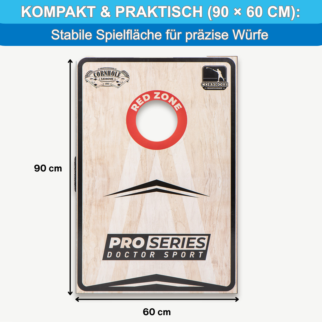 Dr Sport - Cornhole Pro Series - Double Board 90 x 60 cm Set mit 8 Bean Bags und Tragetasche