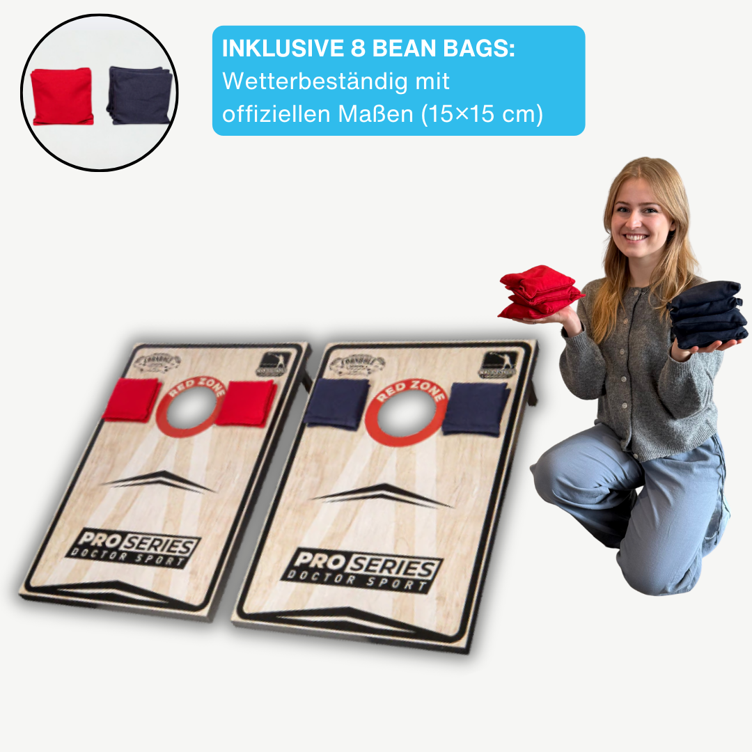 Dr Sport - Cornhole Pro Series - Double Board 90 x 60 cm Set mit 8 Bean Bags und Tragetasche