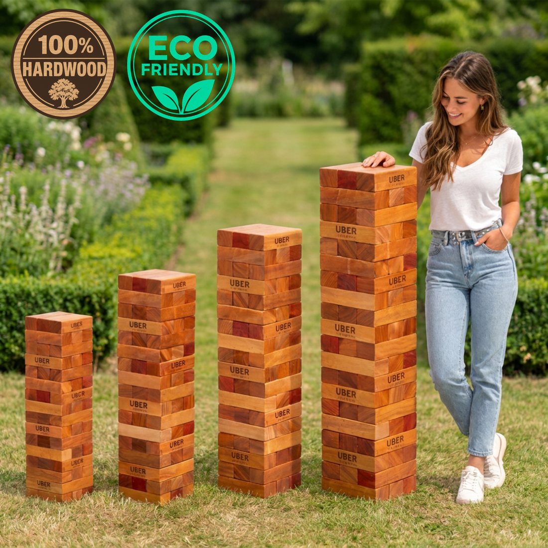 100% XL (bis 260cm) Hartholz Spiel Stapelturm – Wackelturm 120 bis 260 cm – Nachhaltig & Robust