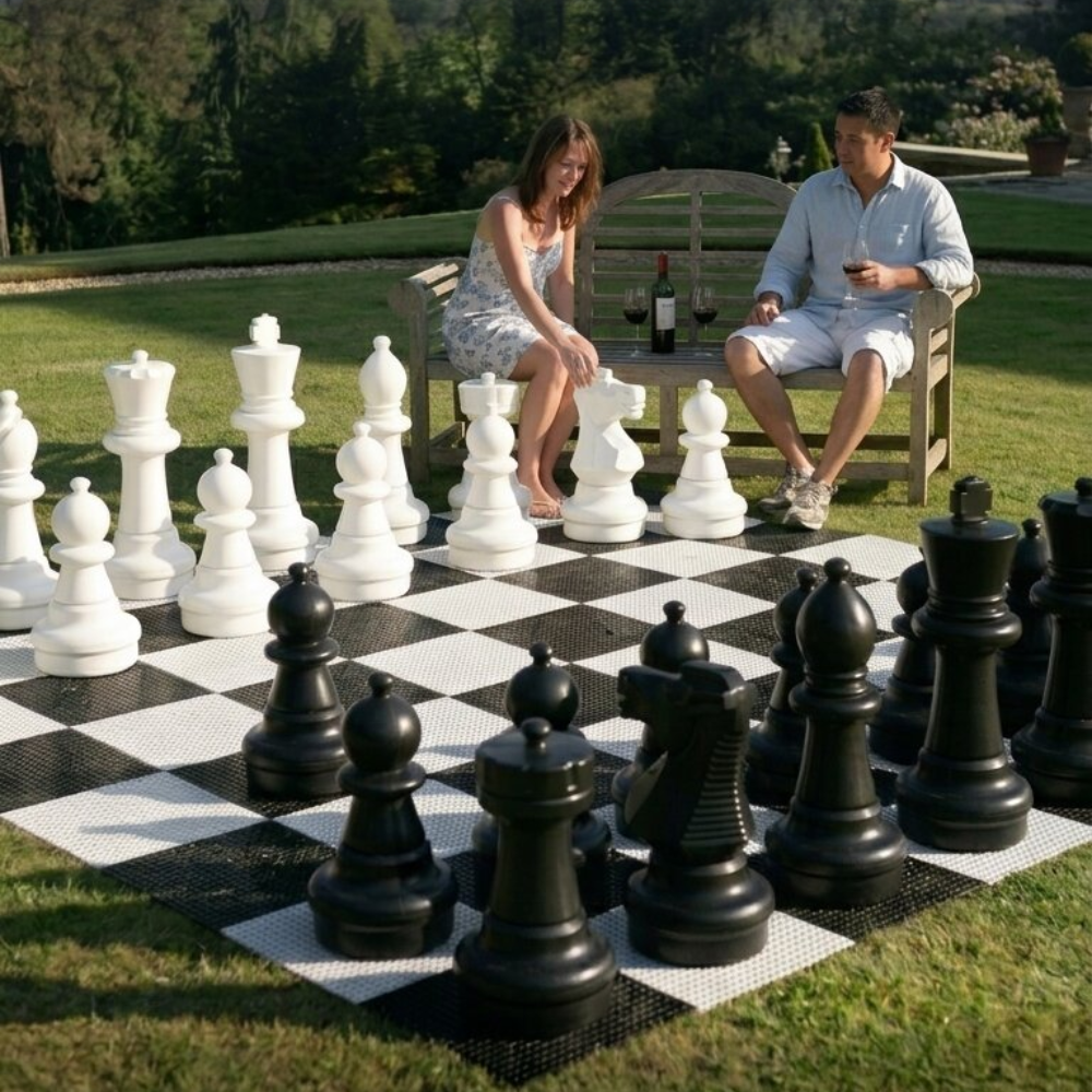 XXXL Großschach-Set - Gartenschach bis 64 cm - 2-teilig - UV-geschützt - Schachspiel XXL