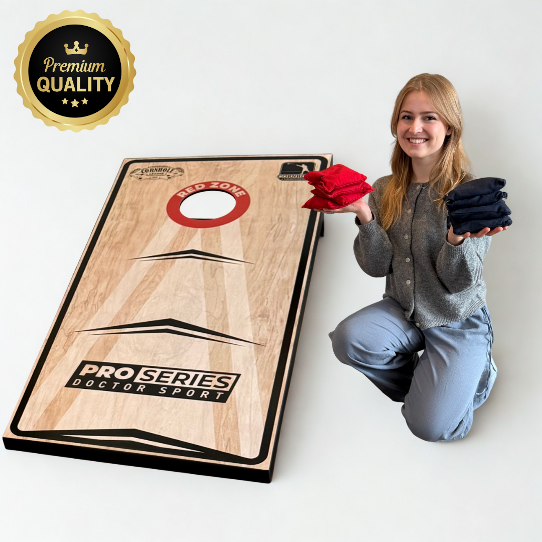 Profi Cornhole Pro Series - 120 x 60cm Set mit 8 Bean Bags und Tragetasche - Red Zone - Superspiel