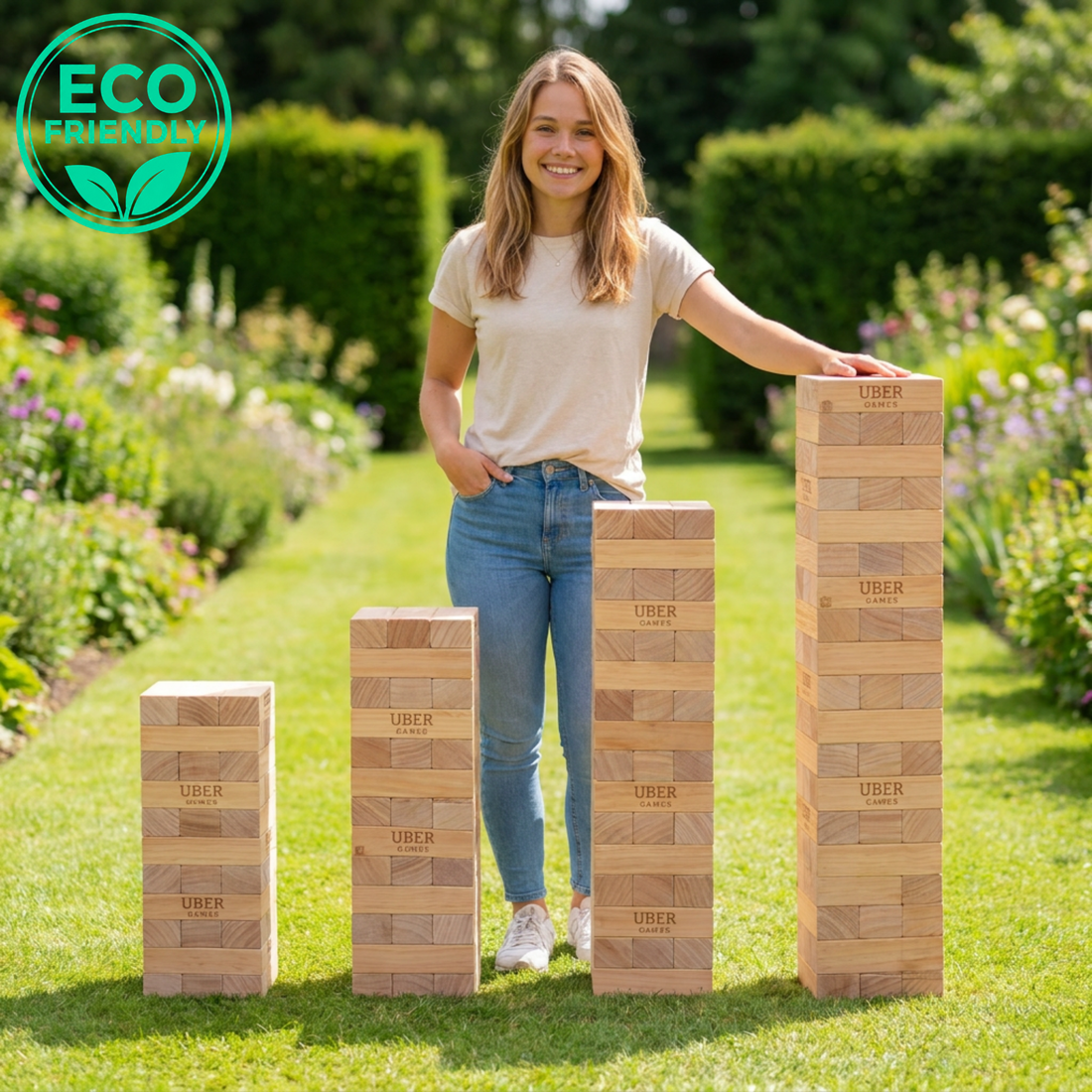 XXL Blocken Stapelturm Spiel - bis 200 cm hoch – FSC-holz, 5 Größen bis 200 cm