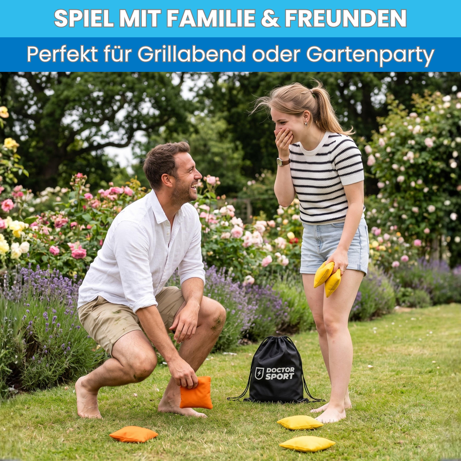 DOCTOR Sport Cornhole Bean Bags 8er Set (4+4) – 15x15 cm – 400 g – All-Weather – Tasche
