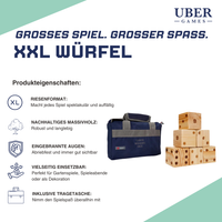 Ubergames Holz-Würfel – 6 Stück – 9 cm / 15 cm / 21 cm – Eco-Holz + Luxus-Tragetasche