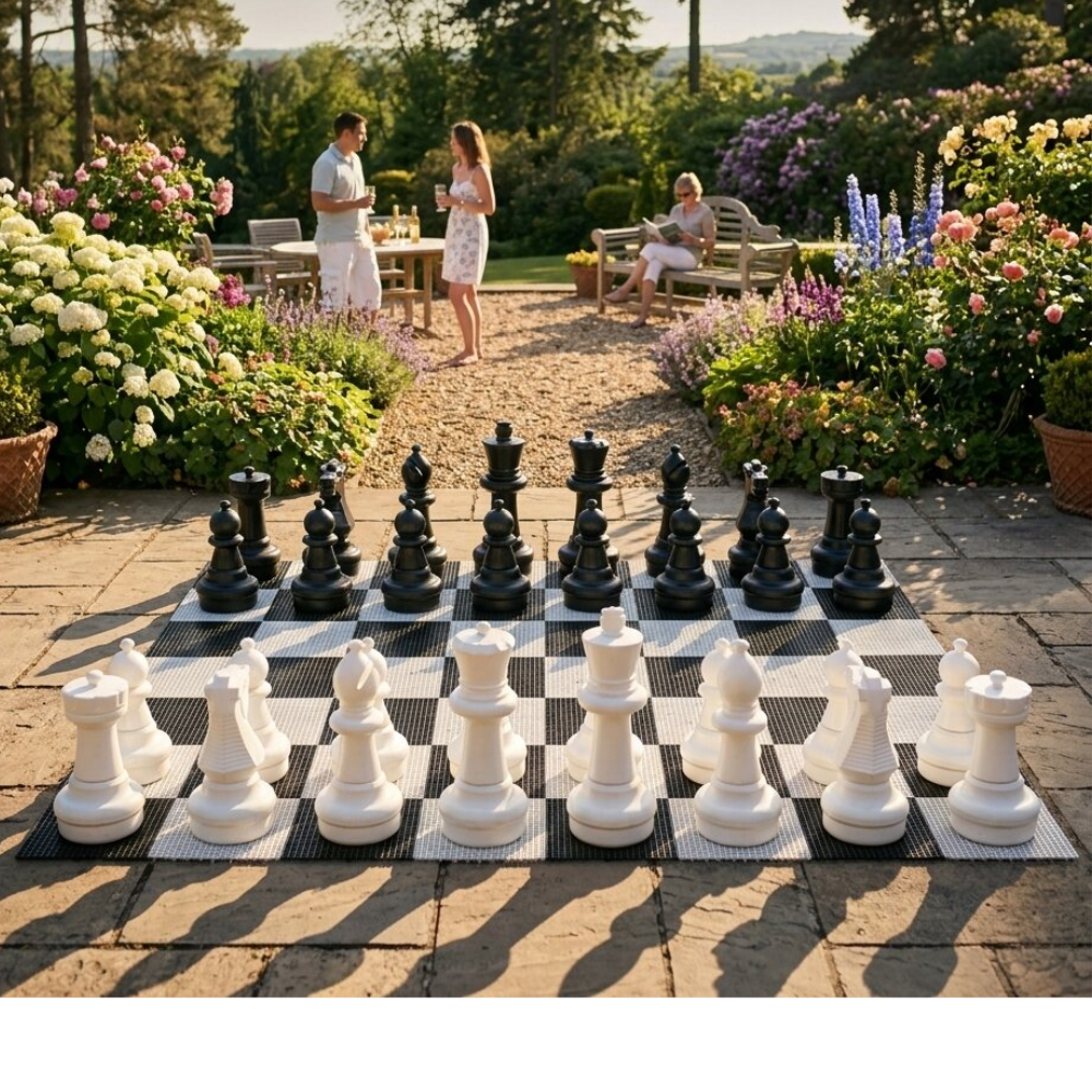 XXXL Großschach-Set - Gartenschach bis 64 cm - 2-teilig - UV-geschützt - Schachspiel XXL
