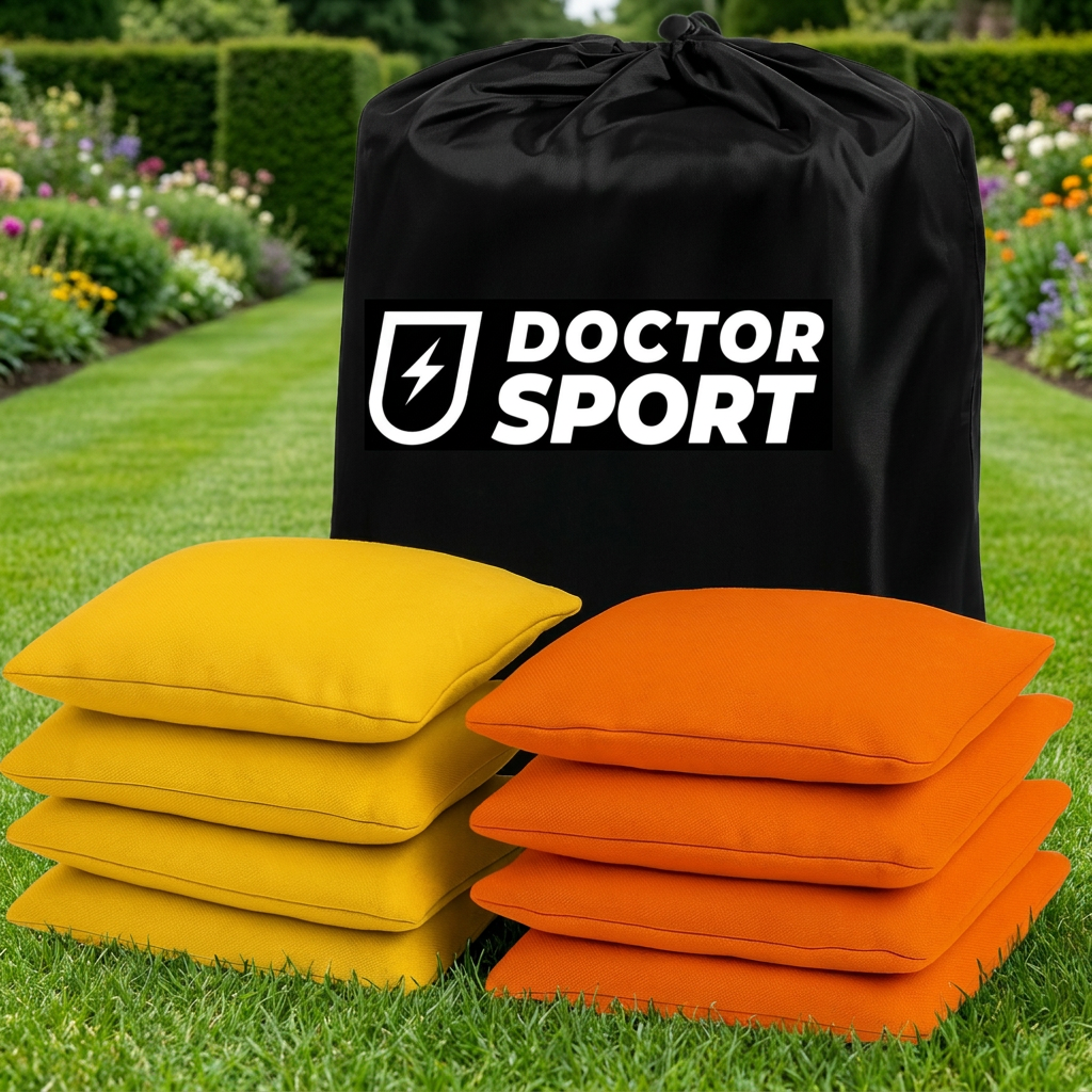 DOCTOR Sport Cornhole Bean Bags 8er Set (4+4) – 15x15 cm – 400 g – All-Weather – Tasche