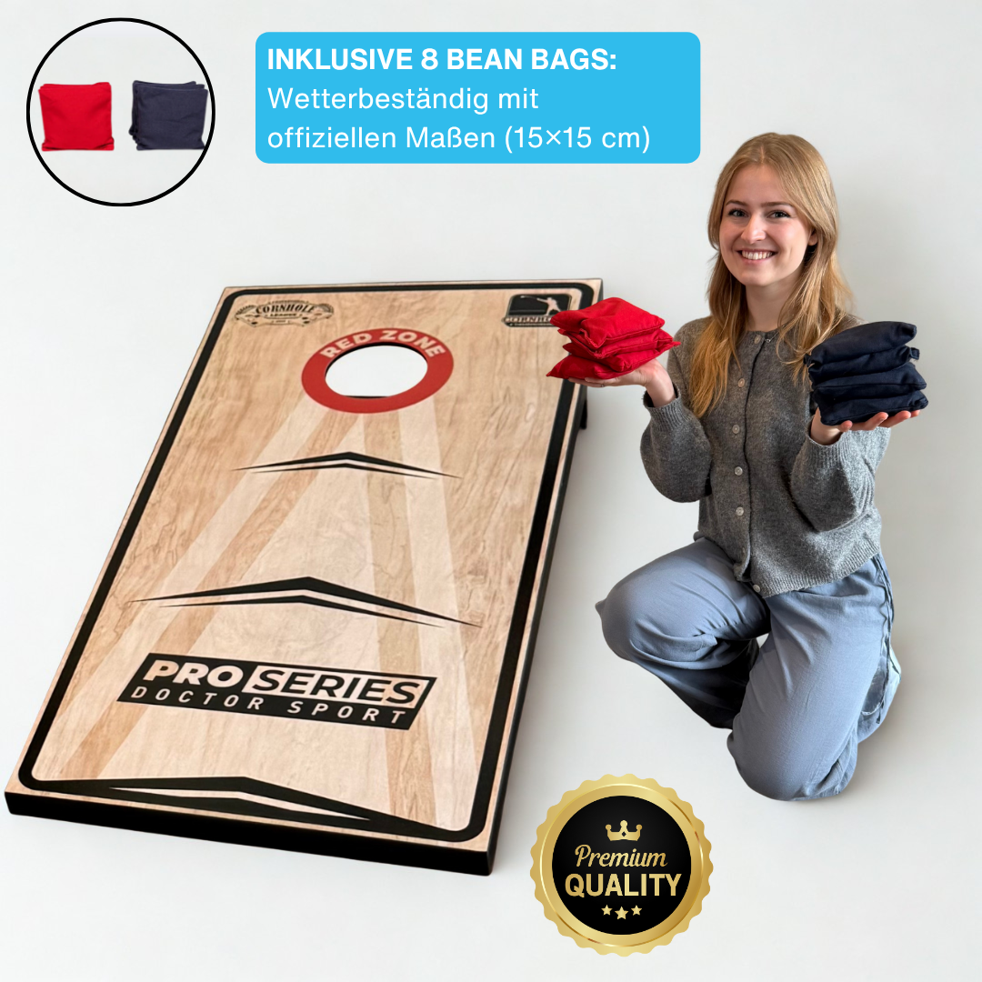 Profi Cornhole Pro Series - 120 x 60cm Set mit 8 Bean Bags und Tragetasche - Red Zone - Superspiel