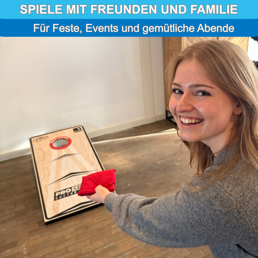 Profi Cornhole Pro Series - 120 x 60cm Set mit 8 Bean Bags und Tragetasche - Red Zone - Superspiel