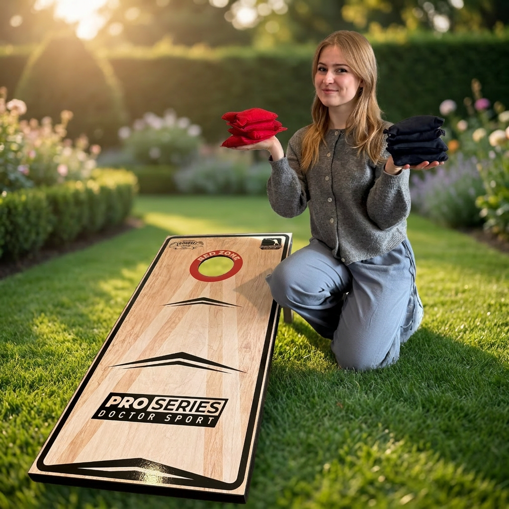 Profi Cornhole Pro Series - 120 x 60cm Set mit 8 Bean Bags und Tragetasche - Red Zone - Superspiel