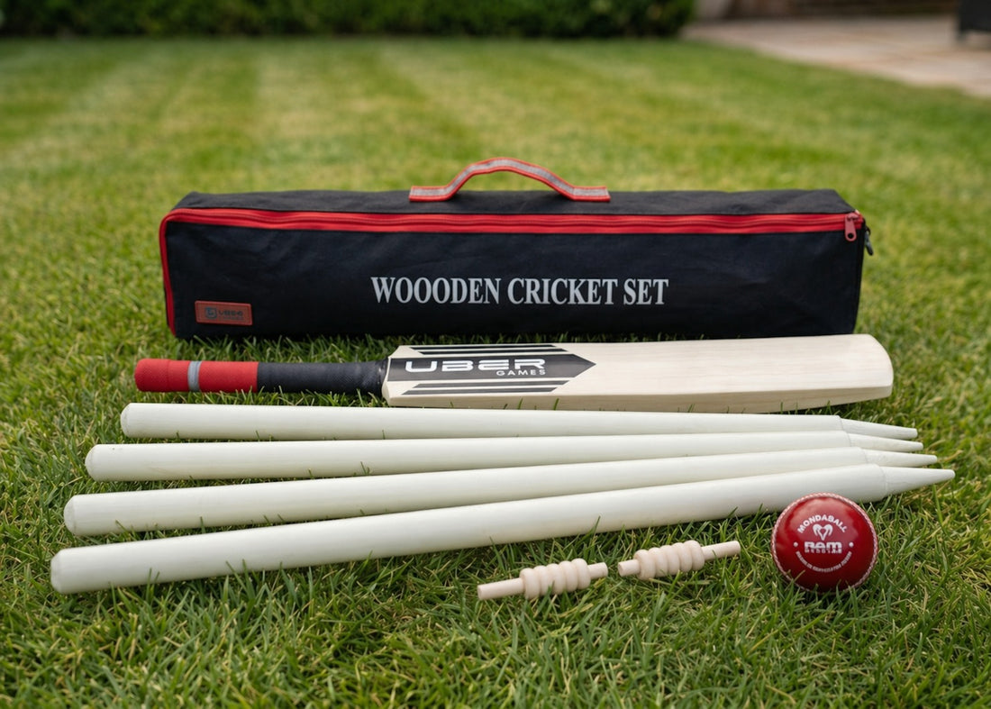 RAM England nr. 1 - Holz Cricket Set - Komplett mit Wicket, Wickethalter, Cricketschläger, Ball