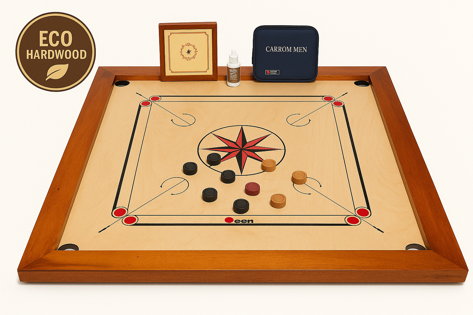 Carrom Board Set - Komplettes Spiel - 7 KG - 74 x 74cm - ECO Hartholz Indien hergestellt