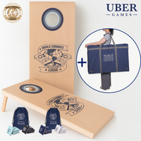 World Cornhole League – 120 x 60 cm großes Doppelbrett-Set - 100% Holz - 16 super Bean Bags - Profi
