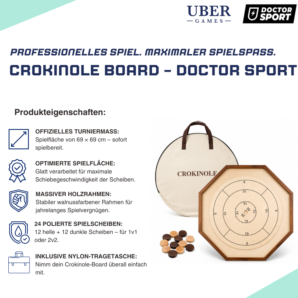 Crokinole - Original 69x69cm - mit Tasche - Kanadisches Strategiespiel - Komplett