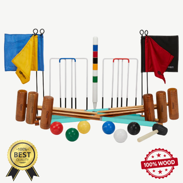 Garten Croquet Set - 6 Spieler - Hartholz- Krocket-Spiel - Crockett made in Indien - Design in England