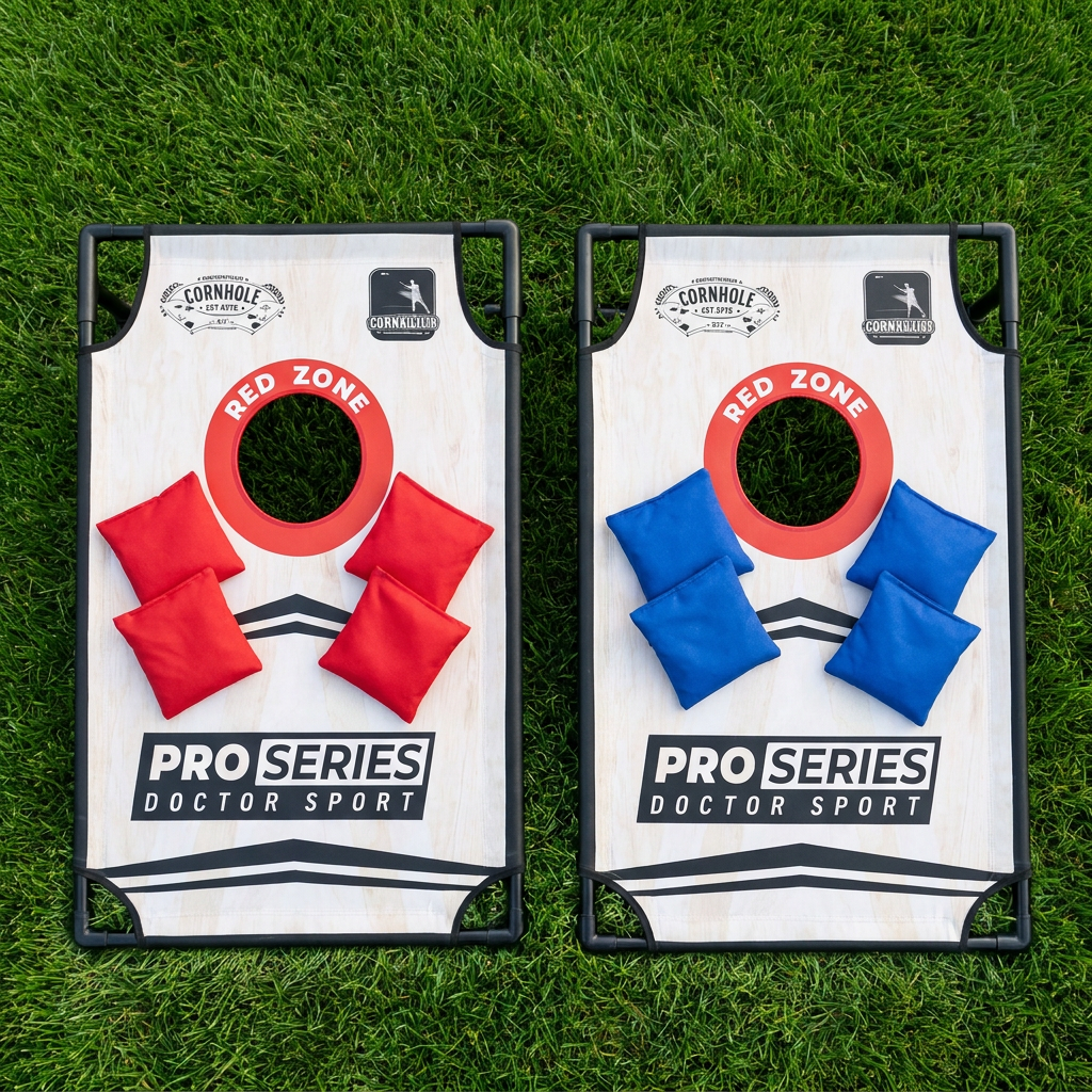 Dr Sport - Cornhole Set PVC - 90 x 60cm Set mit zwei Spielbrettern und 8 Bean Bags