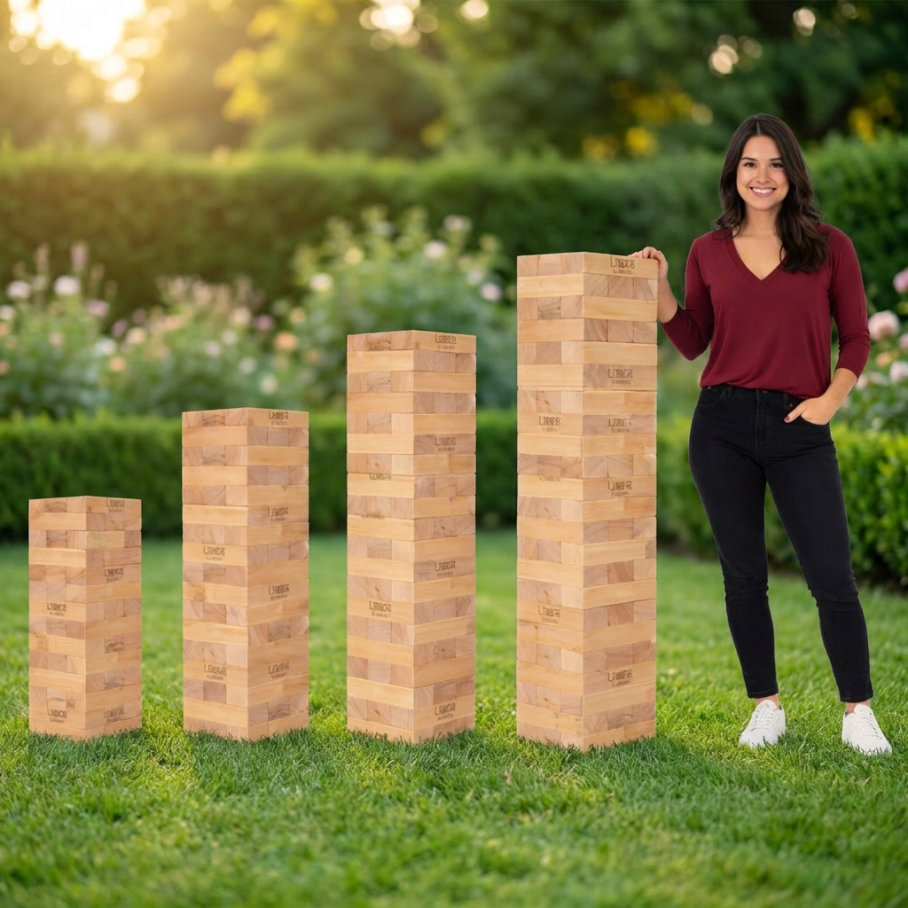 Einzigartig:  XL Hartholz Stapelturm Spiel – FSC Holz – 120–260 cm mit Canvas Tragetasche