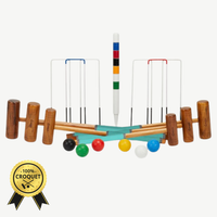 Familie Krocket Set - 6 Spieler - Eco Hartholz - 6 Farben - Stahltore - Komplett Crockett Spiel