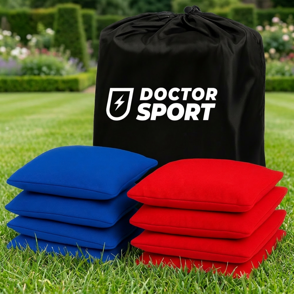 DOCTOR Sport Cornhole Bean Bags 8er Set (4+4) – 15x15 cm – 400 g – All-Weather – Tasche