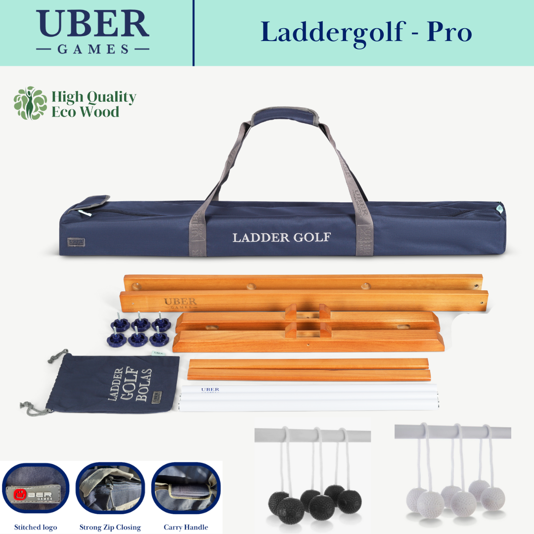 Laddergolf Set - Schwarz / Weiß - SOFT Leitergolf Profi Spiel Swingbal - Weiche Bolas - Komplett in luxus Tragetasche