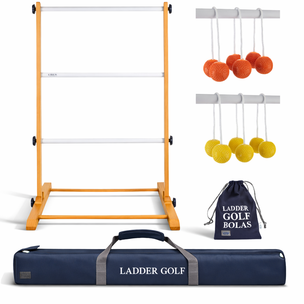 Laddergolf Set - Orange / Gelb - SOFT Leitergolf Profi Spiel Swingbal - Weiche Bolas - Komplett in luxus Tragetasche