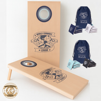 World Cornhole League – 120 x 60 cm großes Doppelbrett-Set - 100% Holz - 16 super Bean Bags - Profi