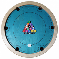 Carrooka Pool 8 Blue Drehbrett in der Draufsicht mit Poolkugel-Spielsteinen im Dreieck