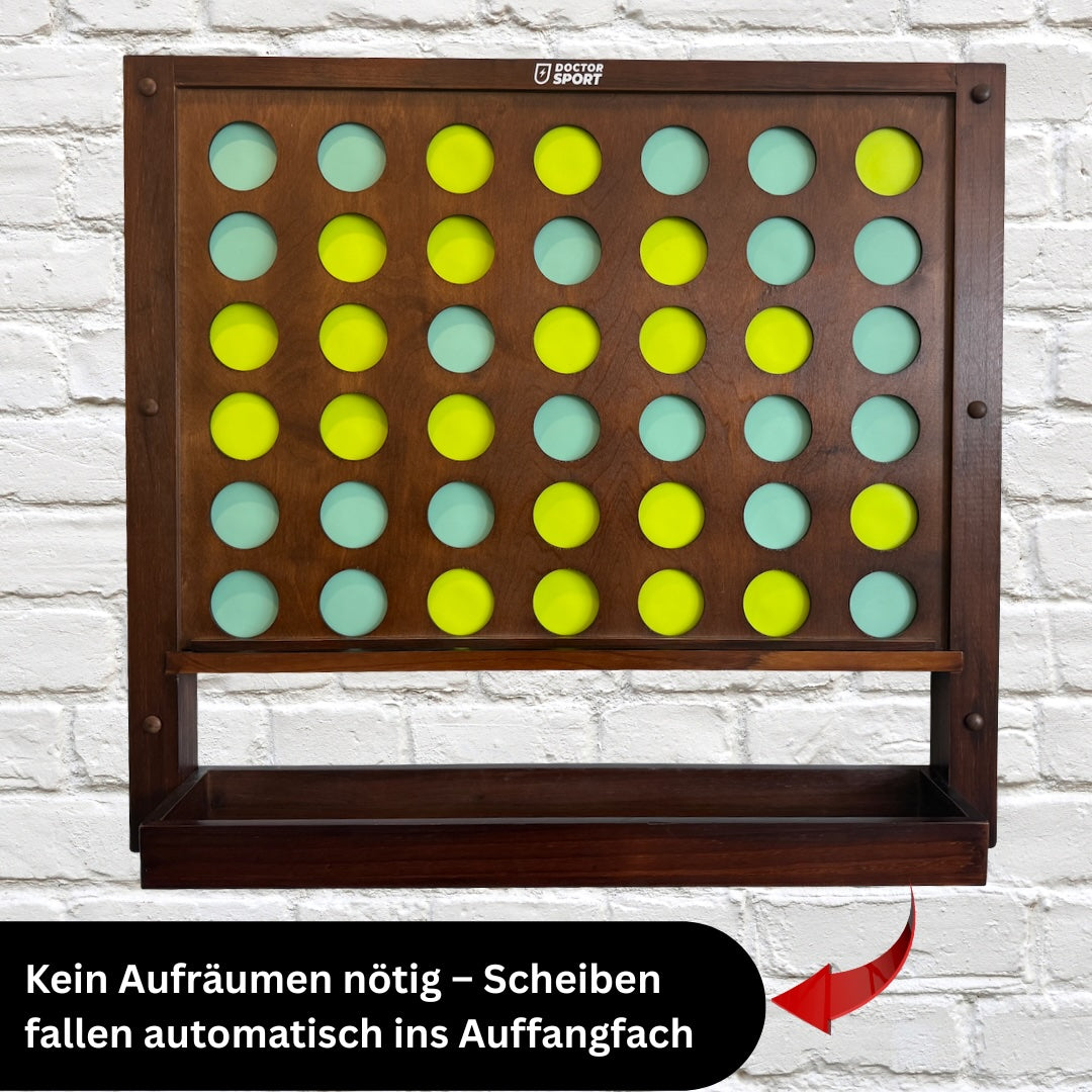 Wand-4-Gewinnt Spiel – Holz – 86x78 cm – Grün/Gelb – 9 cm Scheiben – inkl. Befestigungsmaterial