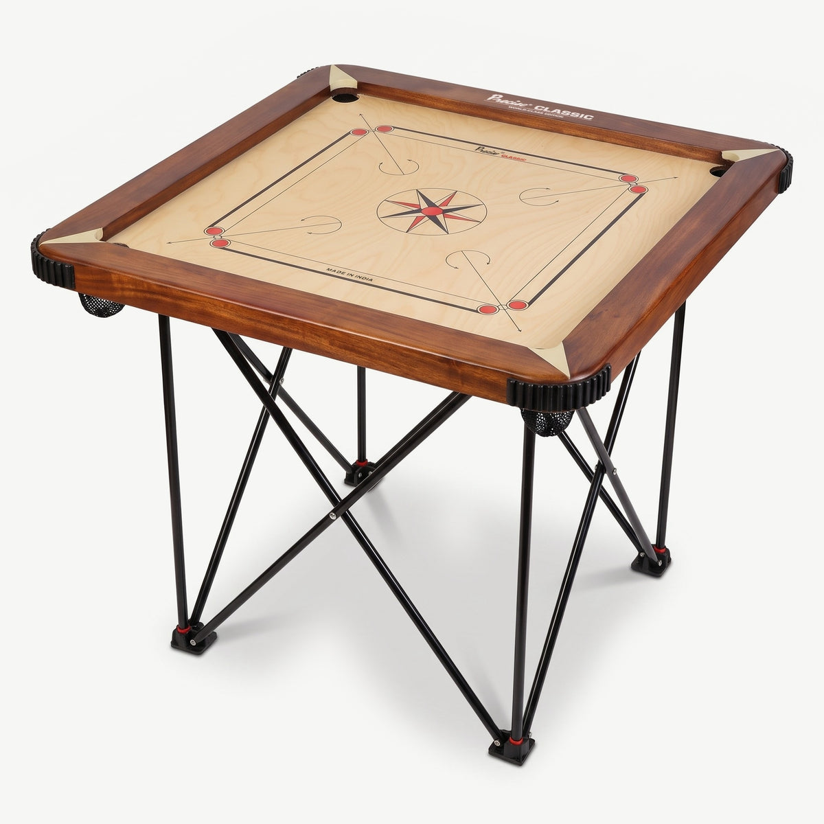 Precise Carrom Champion 24mm World-Class Edition auf dem klappbaren Carrom-Tisch aus Metall