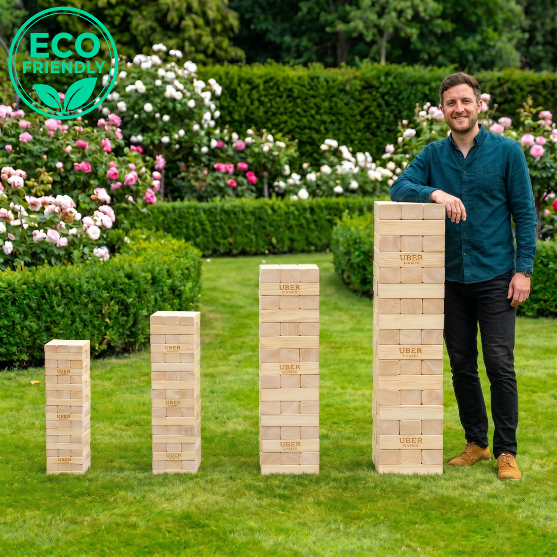 XXL Blocken Stapelturm Spiel - bis 200 cm hoch – FSC-holz, 5 Größen bis 200 cm