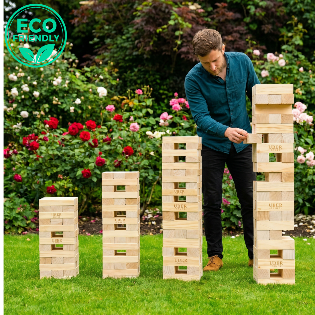 XXL Blocken Stapelturm Spiel - bis 200 cm hoch – FSC-holz, 5 Größen bis 200 cm