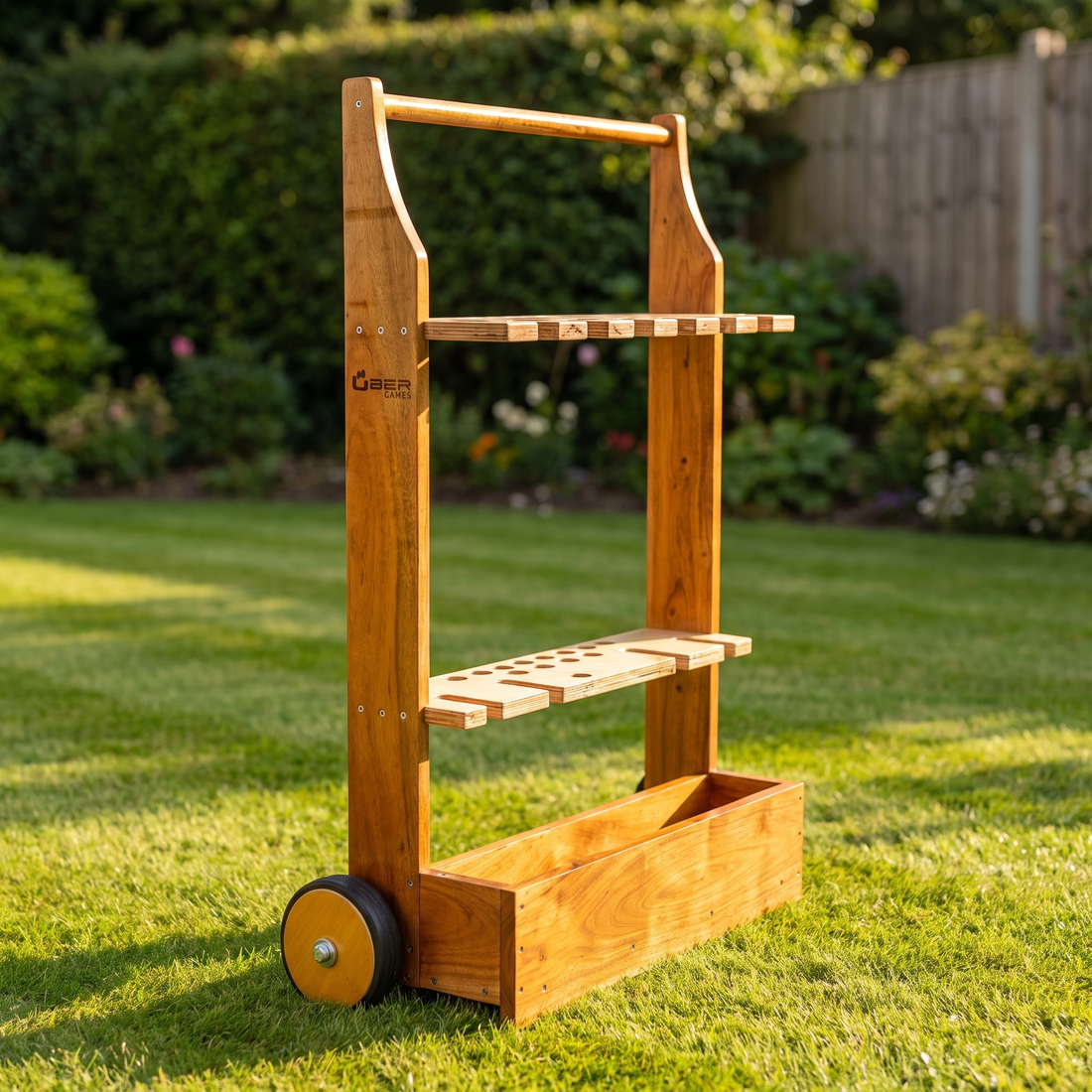 Holzern Croquet Rollwagen - Indien Hartholz - Krocket Trolley bis 6 Personen - Design in England