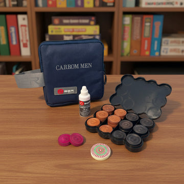 Carrom Coin Set - Komplett - 1 Striker - 24 Spielsteine - 30 g Pulver - 1 Tasche/Plastic
