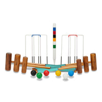 Familie Krocket Set - 6 Spieler - Eco Hartholz - 6 Farben - Stahltore - Komplett Crockett Spiel